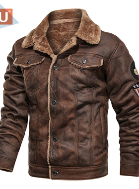 Men 2024 Spring Thick Warm Fleece Leather Jacket Coat Men Au
