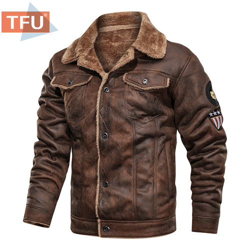 Men 2024 Spring Thick Warm Fleece Leather Jacket Coat Men Au