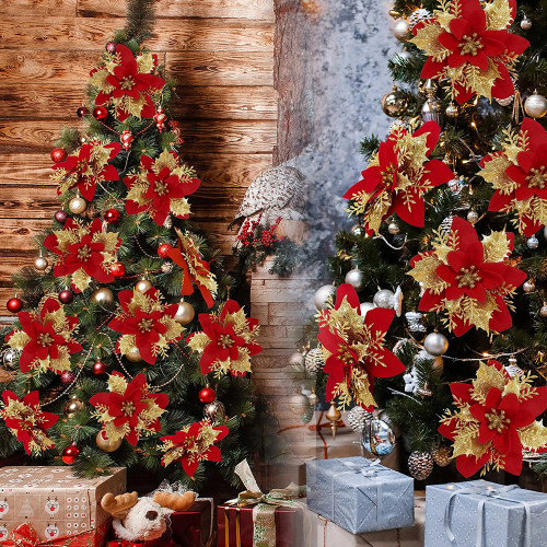 14cm Glitter Artificial Christmas Flowers Xmas Tree Ornament