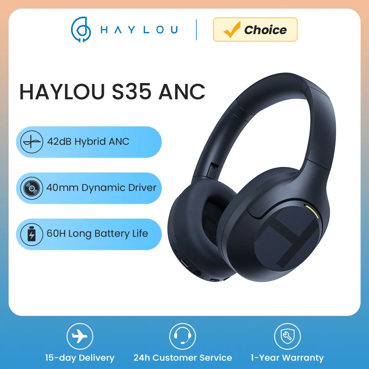 HAYLOU S35 ANC Wireless Headphones Over-ear 42dB ANC Headpho