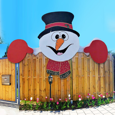 Christmas Snowman Fence Peeker Decoration Outdoor Festivity