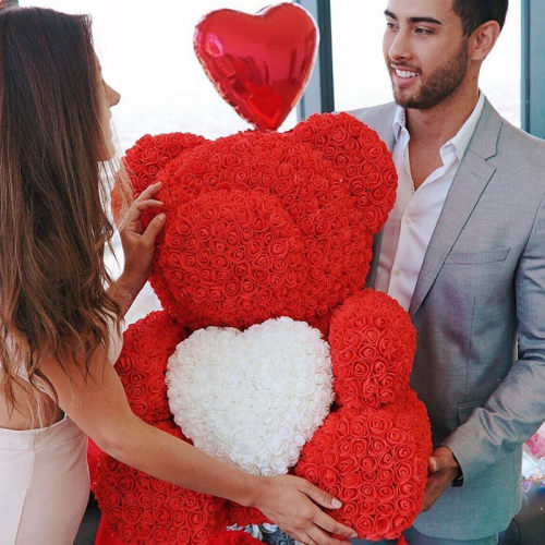 25/40cm Rose Bear Heart Artificial Flower Rose Teddy Bear Fo