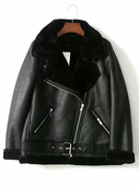 Women Flocking Coat Jacket Faux Leather Autumn Winter