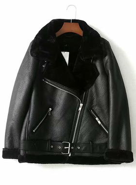 Jacket Women Coat Faux Leather Jacket Flocking Autumn Winter