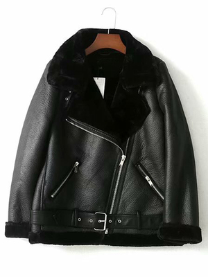 Jacket Women Coat Faux Leather Jacket Flocking Autumn Winter