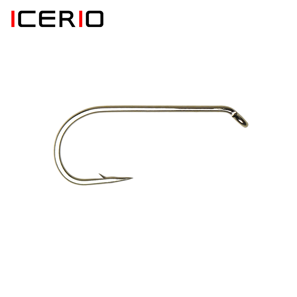 ICERIO 100PCS Nymphs Dry Wet Fly Tying Hook Down Eye 1X Long