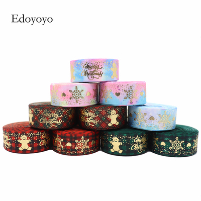 5 Yards 1'' 25MM Christmas Snowflake Printed Grosgrain Ribbo
