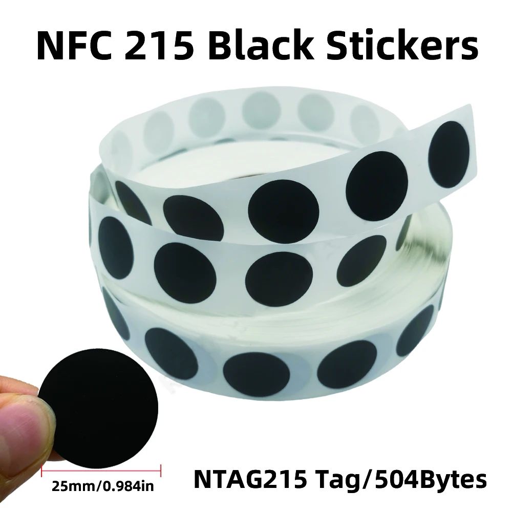 Black Ntag 215 NFC Phone Available RFID Tags Stickers Adhesi