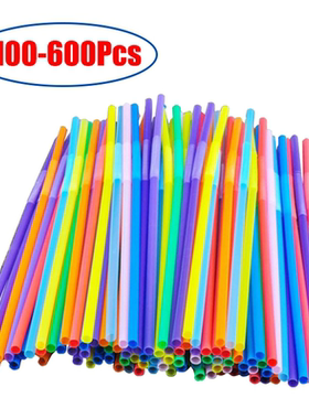 100-600Pcs Multicolor Plastic Straws Kitchen Beverage Dispos