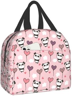 Cartoon Panda Heart Balloon Pink Tote Lunch Bags for Women P