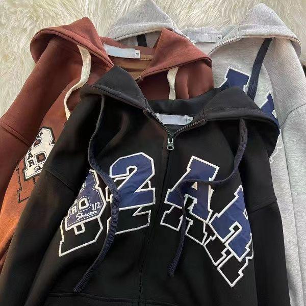 American Letters Print Zip Hoodie Women High Street Fashion