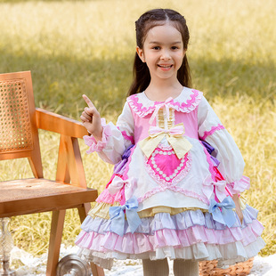 Spanish Lolita Girls princess dress Lace Stitching Embroider