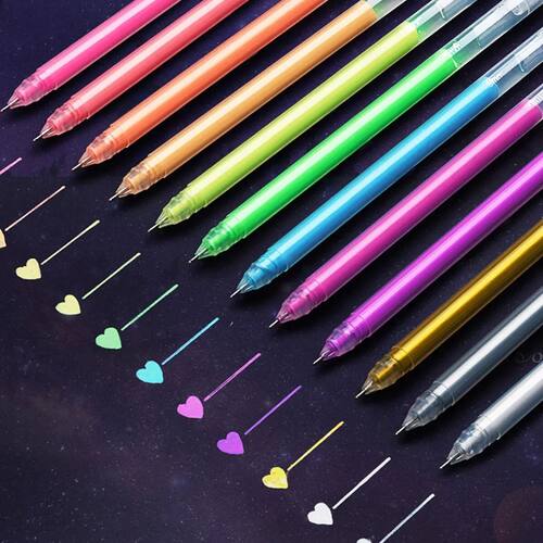 12 Color Large Capacity Needle Highlighter Fine Tip 0.5mm Ge