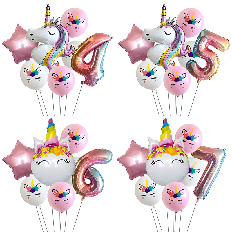 rainbow unicorn balloon number foil globos 1 2 3 4 years old