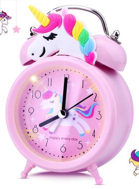Pink Unicorn Kids Alarm Clock Double Bell Clock with Backlig