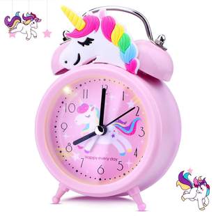Pink Unicorn Kids Alarm Clock Double Bell Clock with Backlig