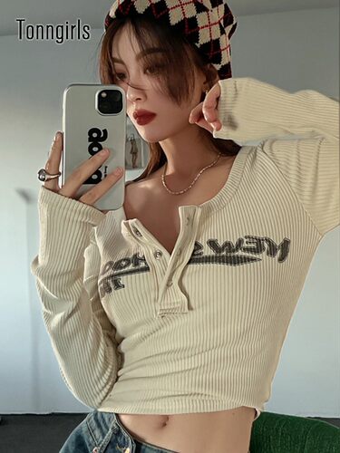 Tonngirls Retro Graffiti Print Elastic T Shirt Women Sexy Sl