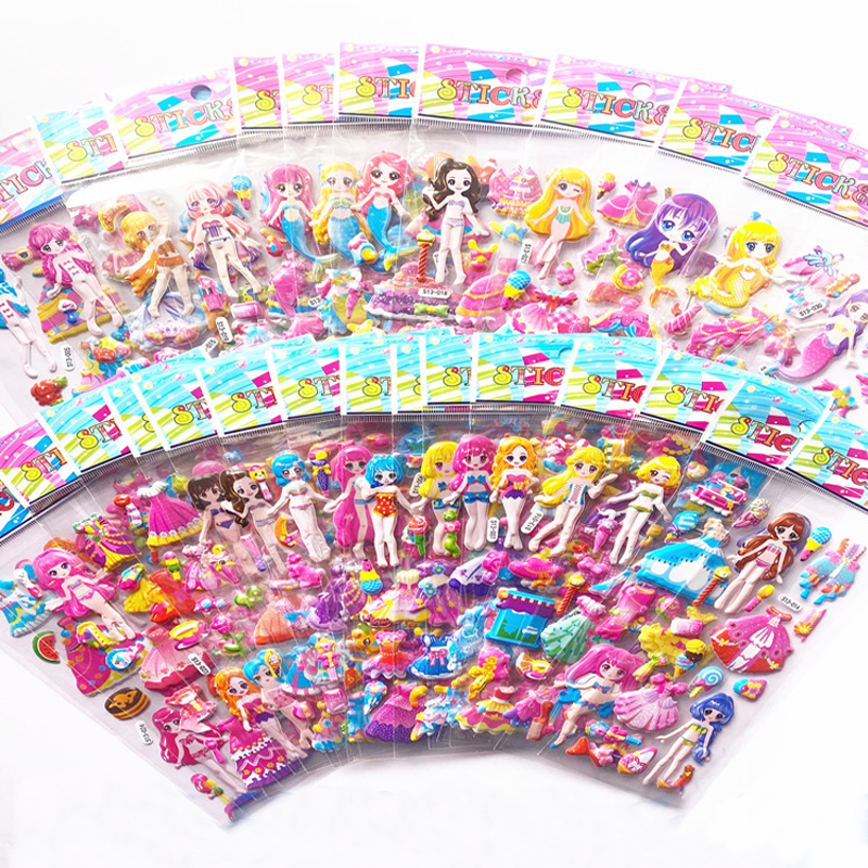 10Sheets Girls Cartoon Dress Up 3D Bubble Fashion Stickers K