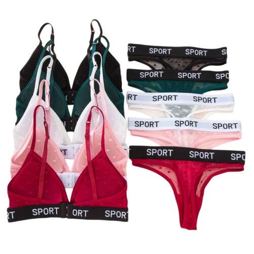 Women Lace Bra And Panties Set Sheer Polka Dot Lingerie Non-