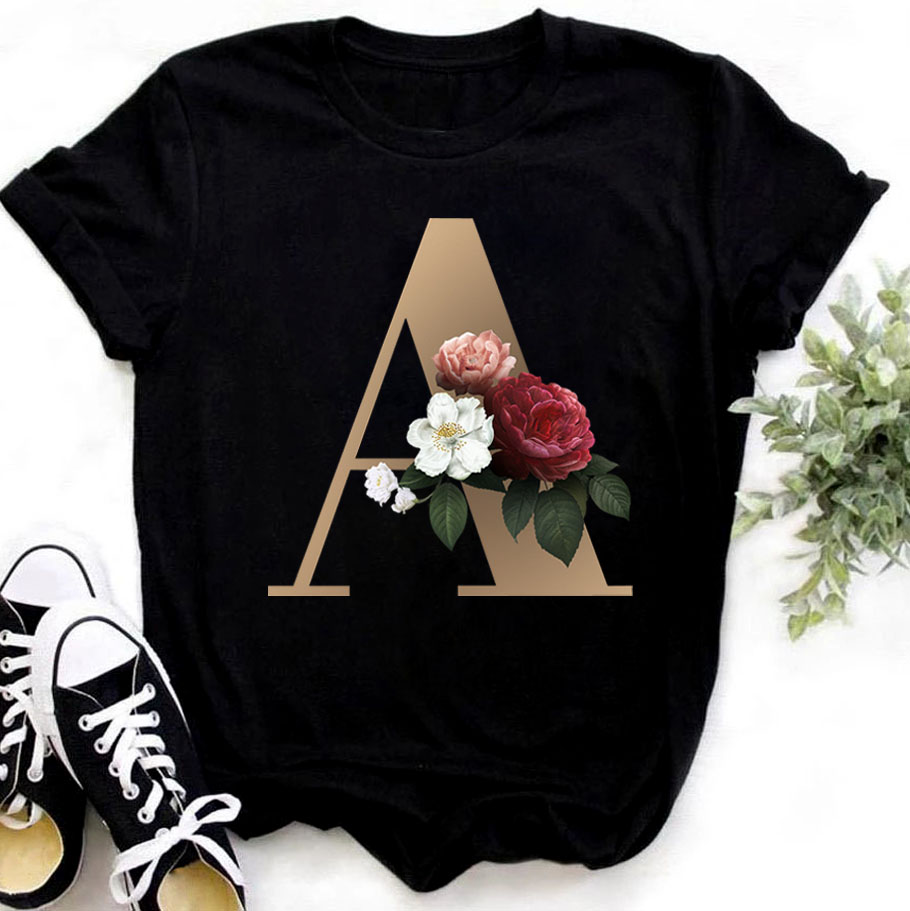 custom name letter combination fashion women t-shirt flower