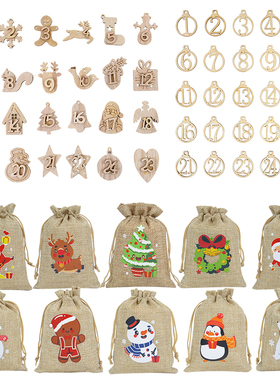 24Days Wooden Christmas Advent Calendar Xmas Gift Bags 1-25