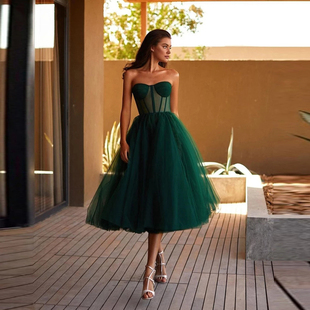 Weiyin 2022 AE0775 Tulle Simple Green Short Dres Prom Line