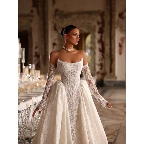 Pearls Sweetheart Neck Detachable Long Sleeve 2 Pieces High
