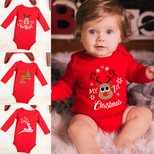 Infant Newborn First Christmas Rompers Baby Boys Girls Cotto