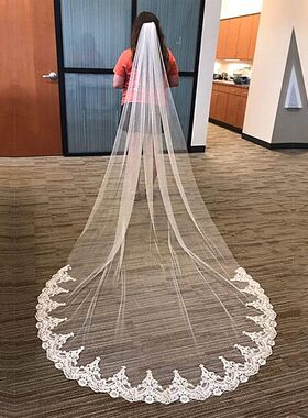 Flower Lace Edged Appliques Veil with Comb 1 Tier Veil 3mx1.