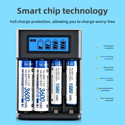 Smart LCD Rechargeable USB Battery Charger 4 Slot AA AAA Ni