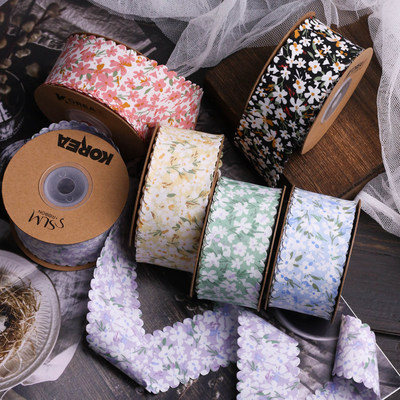 2/5/10 Yards 40mm Toothed Edge Floral Pattern Ribbons Crafts
