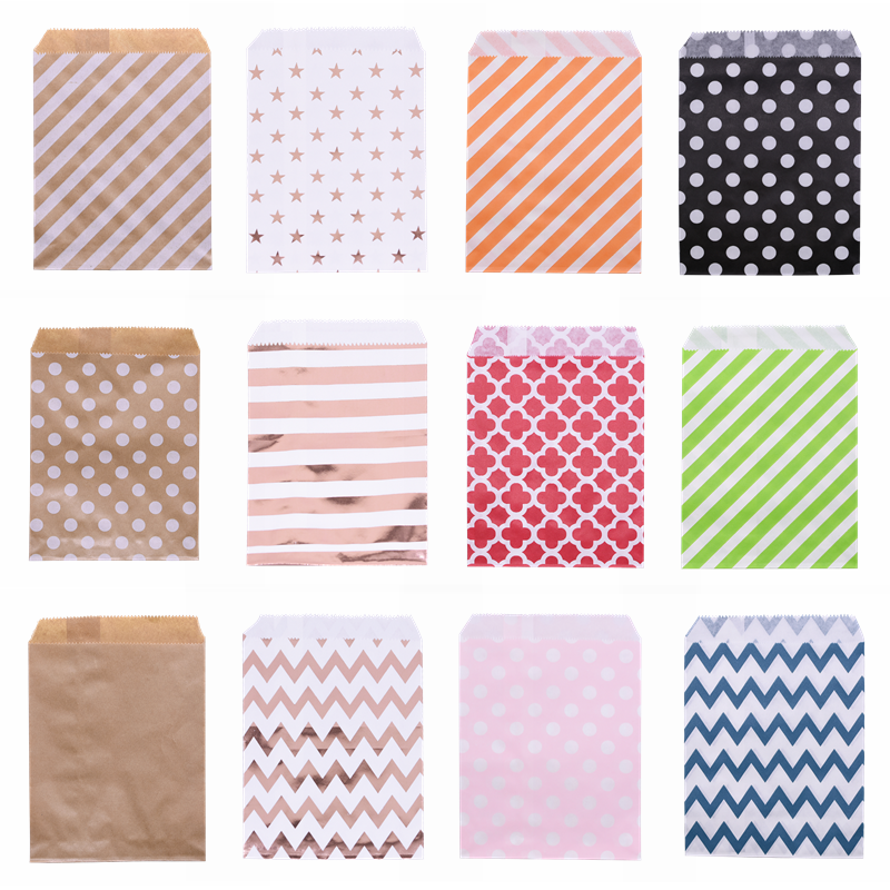 25Pcs Kraft Paper Bag 18*13cm Chevron Dot Stripe Wave Candy
