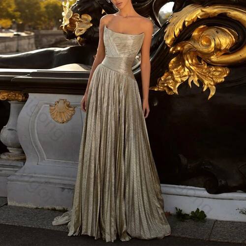 Elegant Pleats Strapless Draped Evening Dresses Wedding Gues