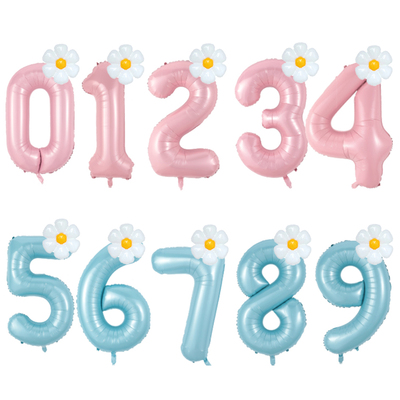 2pcs Daisy Foil Balloons Set Macaron Pink Blue 40inch Number