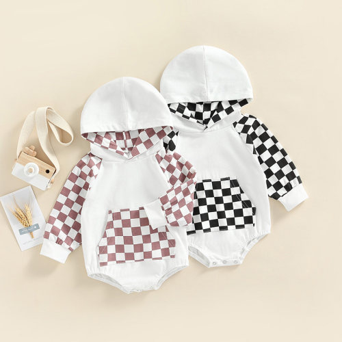 0-24M Baby Boys Girls Jumpsuit Plaid Printed Patchwork Long