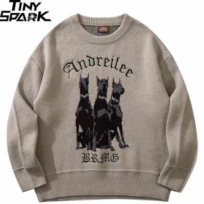 2022 Men Sweater 3 Doberman Dog Graphic Streetwear Knitted S