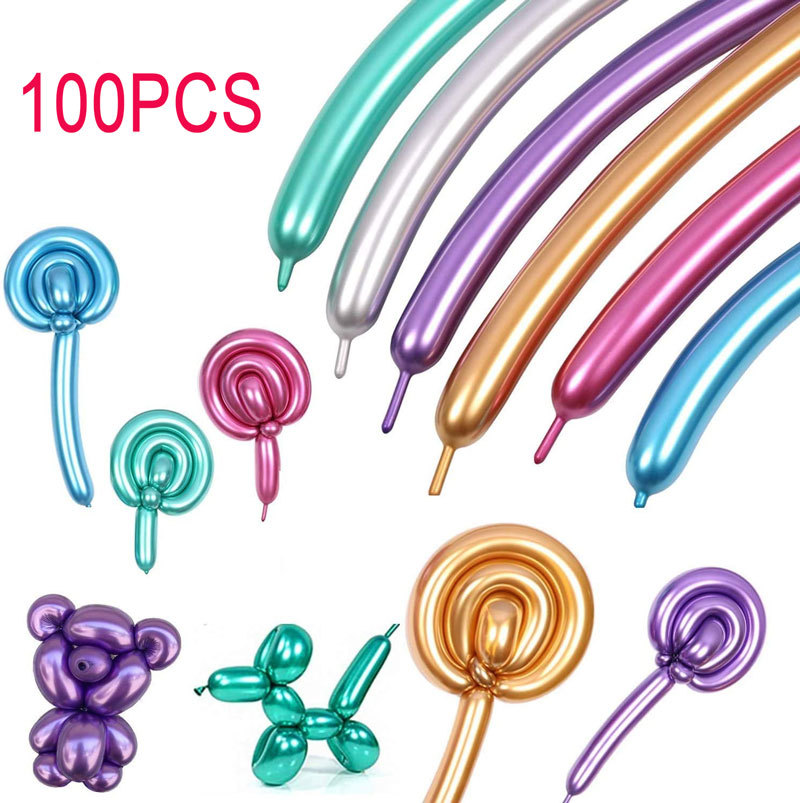 10/20/50/100pcs Long Glossy Metal Twist Latex Balloons Thick
