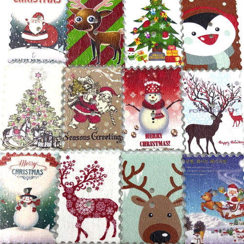 50pcs Mix Merry Christmas Wood Scrapbooking Sewing Buttons W