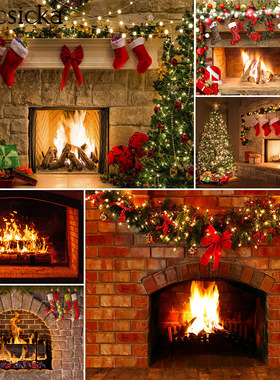 Mocsicka Christmas Fireplace Backdrop Burning Fireplace Xmas