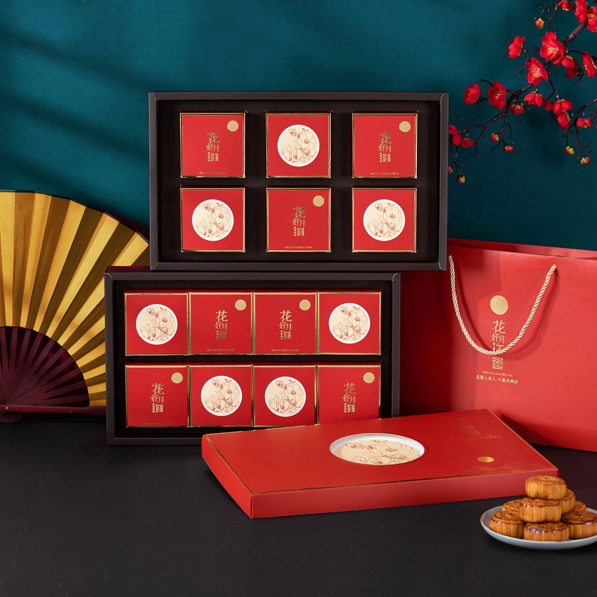 中秋礼盒国潮八粒装横款镂空流心月饼盒子现货加印logo月饼盒