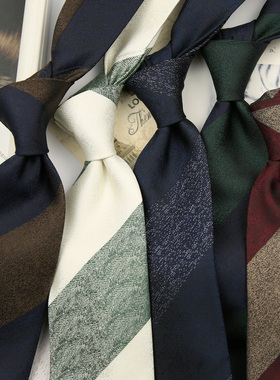 意式复古宽条纹 男士手打商务正装结婚新郎咖色绿色酒红领带