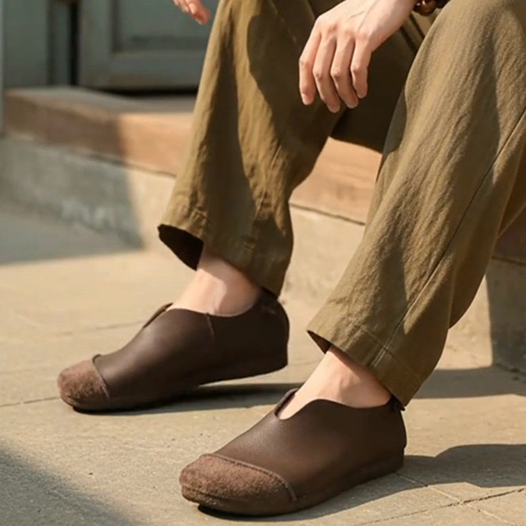 真皮一脚蹬外贸原单佛系男鞋丑鞋复古文艺软底老钱风皮鞋尾货套脚