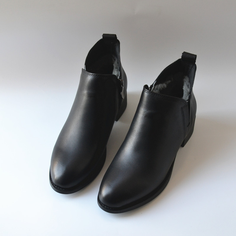 一脚蹬纯羊毛真皮大棉鞋欧美风加绒尖头高跟鞋外贸雪地靴短靴子女