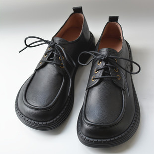 男款 真皮 宽松大头皮鞋外贸风显瘦德比鞋宽楦翘头学生低跟圆头鞋