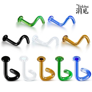 Twolobes洞见无铅玻璃抗过敏耳钉耳骨钉鼻钉弯杆设计透明穿刺耳饰