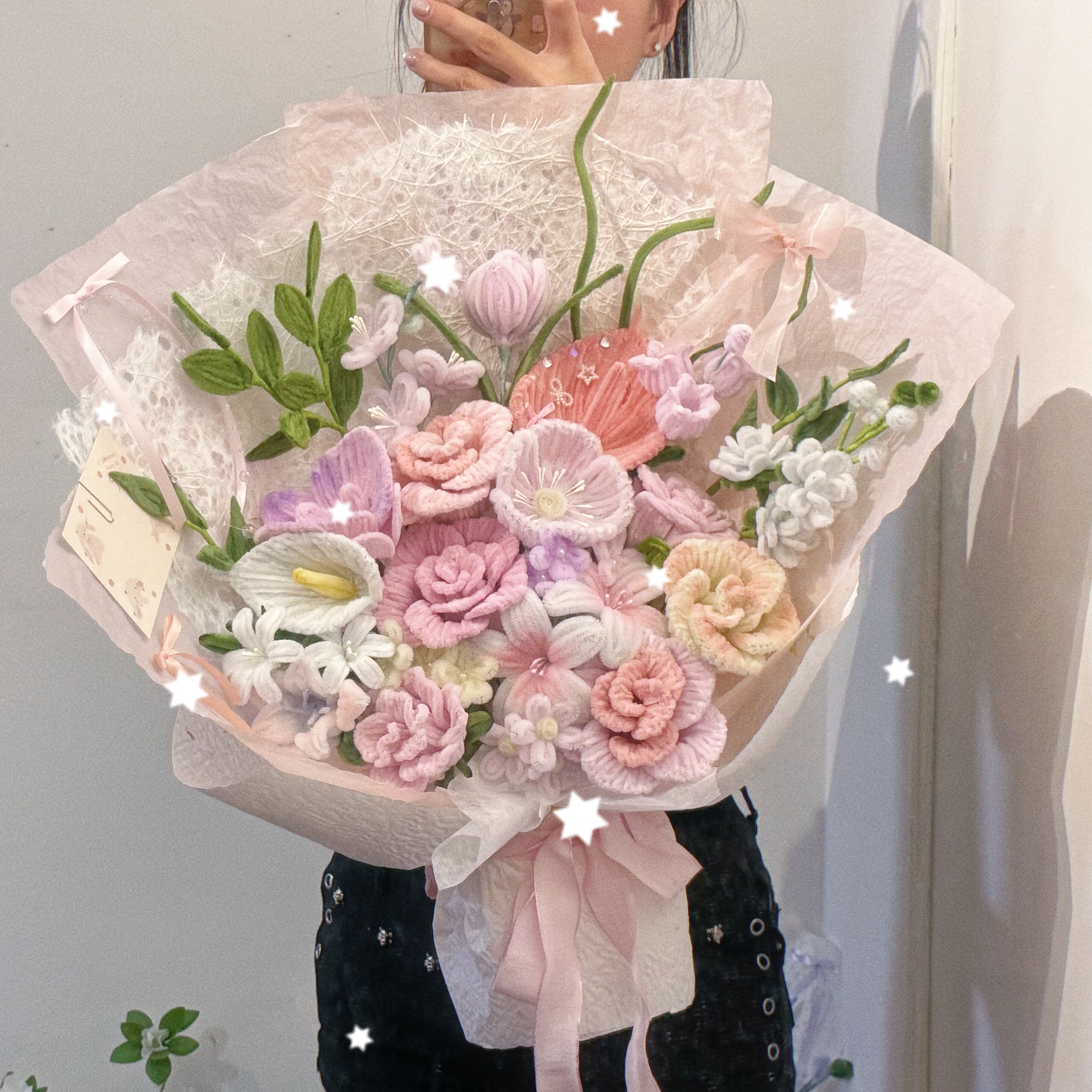 扭扭棒花束手工编织自制玫瑰仿真花母亲节礼物成品