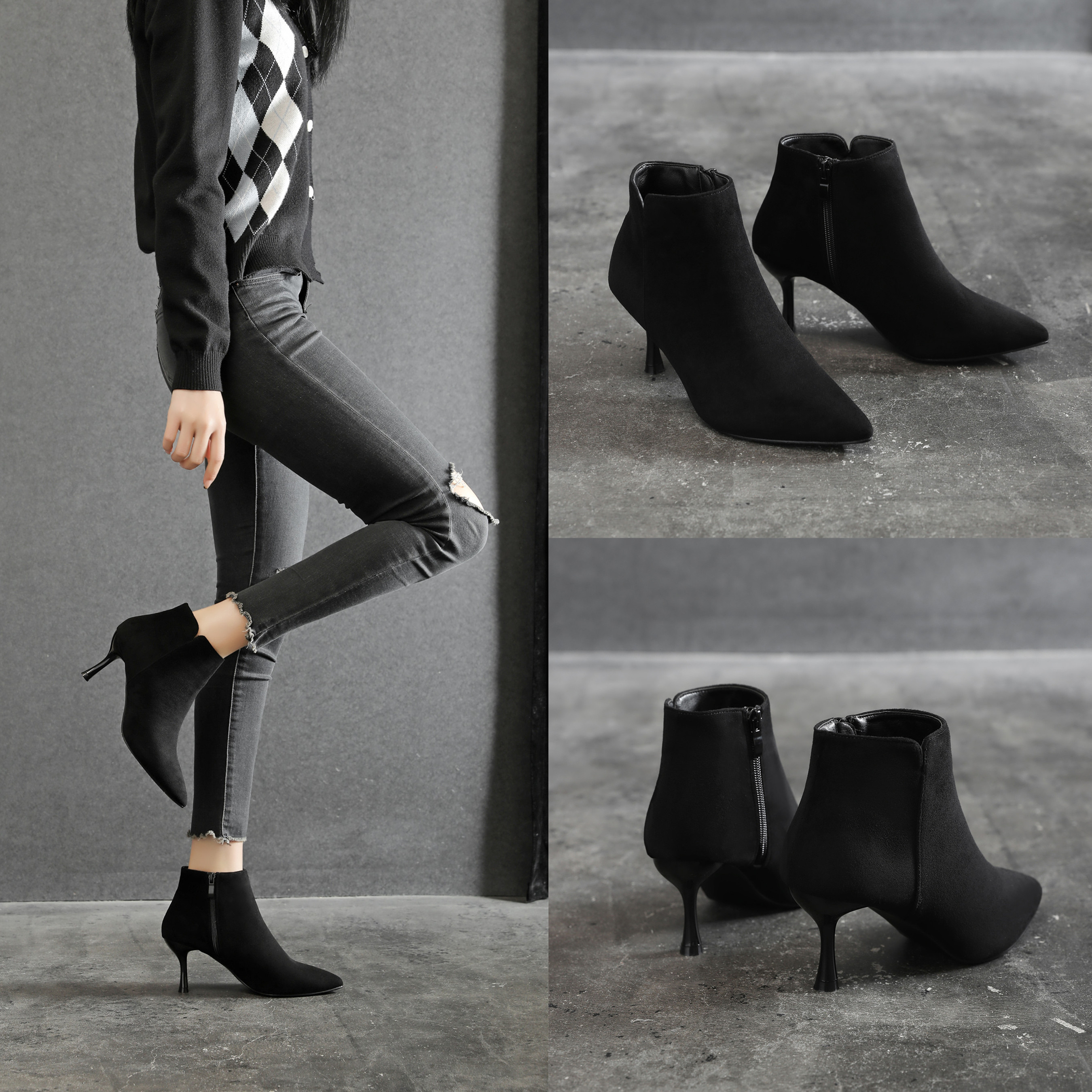 艺漫迪通勤短靴细跟大码女鞋加肥