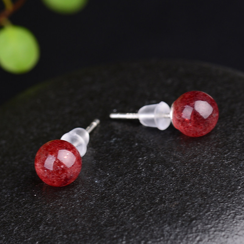 包邮天然水晶7a鸽血红草莓晶耳钉绿小灯泡耳饰6-7旺人缘姻缘全新