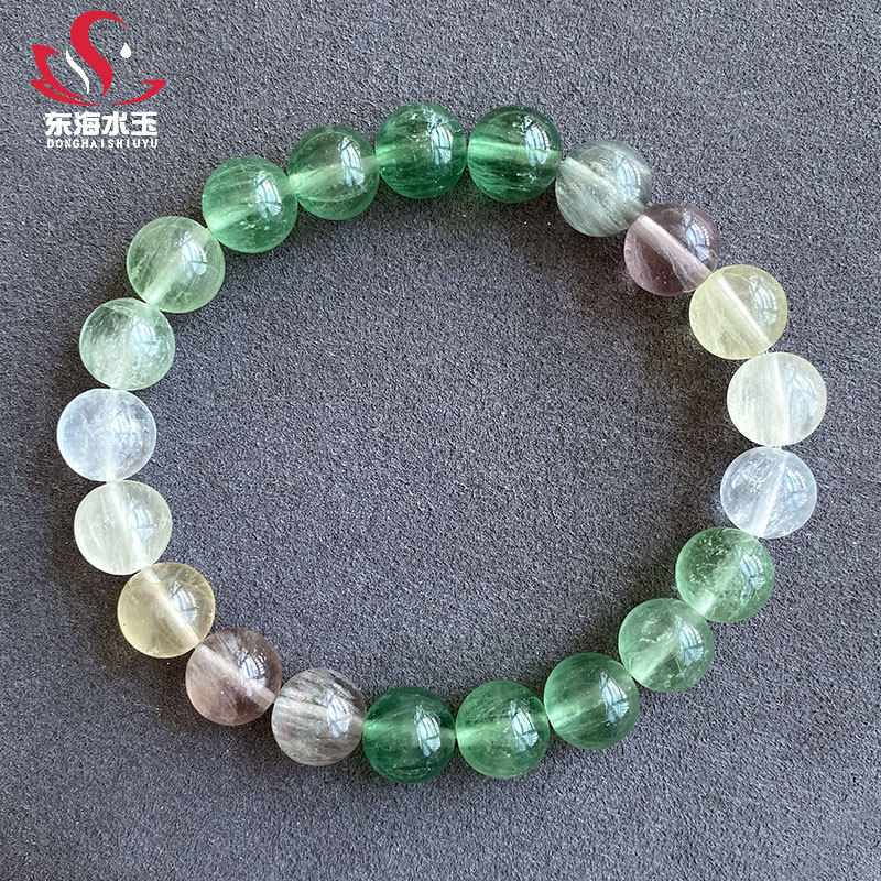 翠艳色带萤石手串羽毛拉丝渐变色多圈天然水晶手链能量石单圈礼物