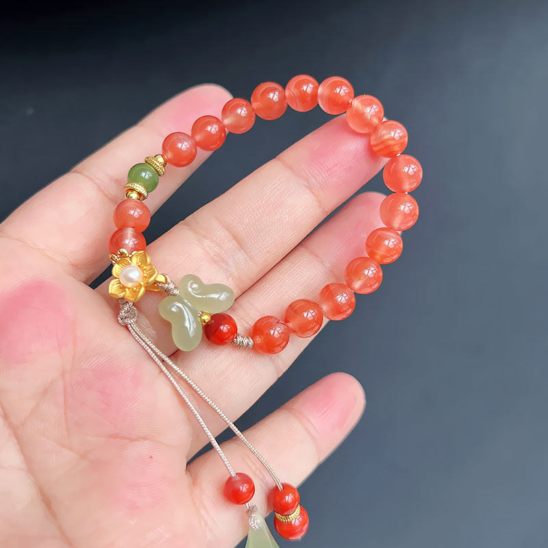 사천 소재 수집 BINGPIAO NAN 붉은 마노 팔찌 목련 마노 천연 크리스탈 팔찌 땋은 조절 쥬얼리